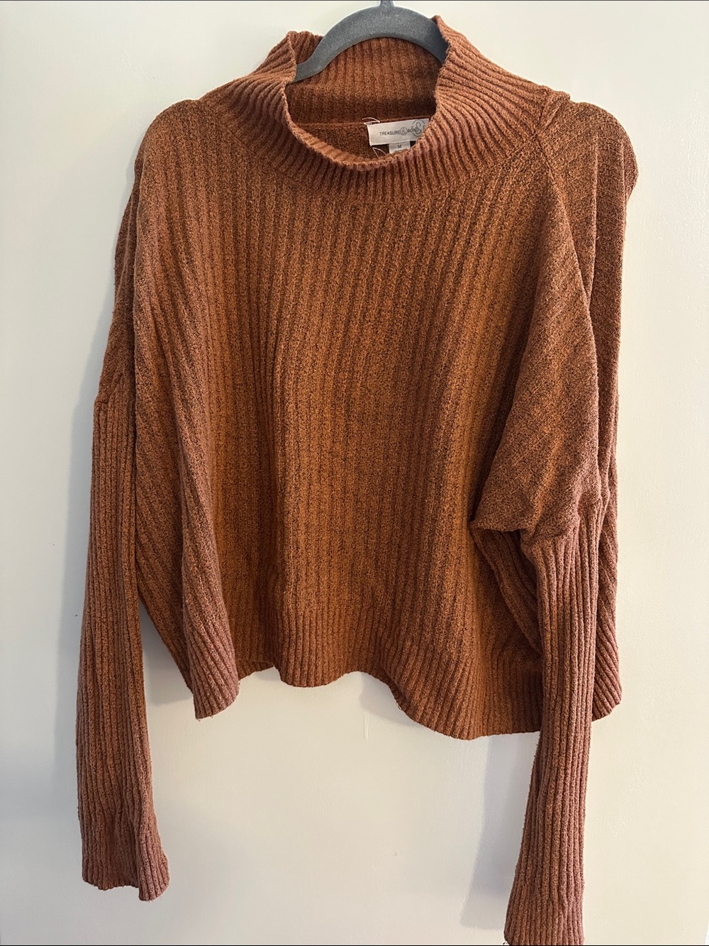 Treasure & Bond Ribbed Cowl-Neck Sweater in Burnt Orange